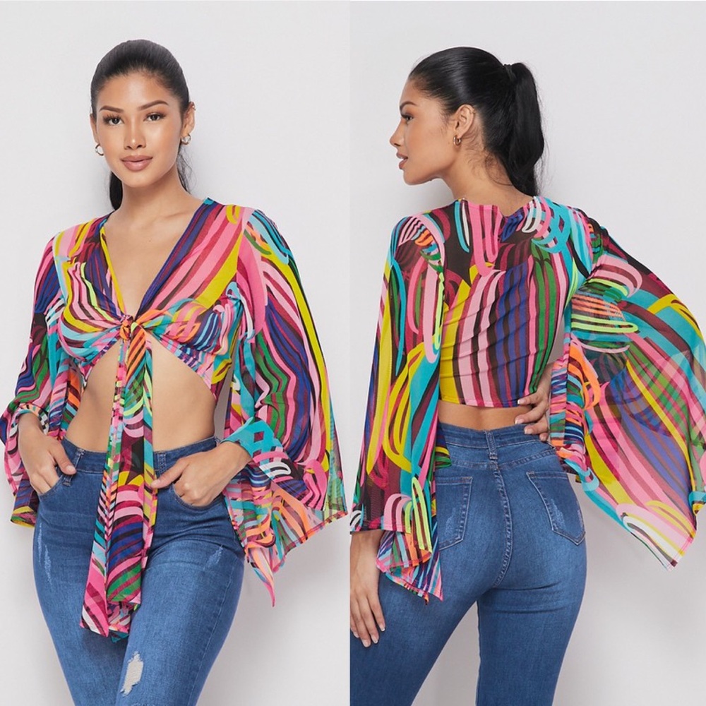 Mesh Print Tie Top